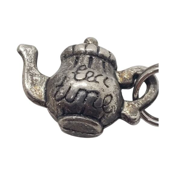 Vintage Teapot Charm Tea Time Pendant Silver Tone Flower Engraving Jewelry Craft - Picture 6 of 6